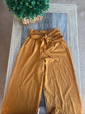 Soho Apparel Mustard Wide-Leg High-Waist Tie-Belt Pants